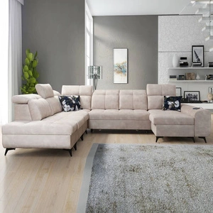 Ecksofa mit Schlaffunktion Buffalo X beige rechte Seite funktionelles und bequemes Ecksofa für ein Zimmer mit Bettzeugcontainern