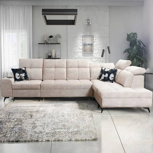Ecksofa mit Schlaffunktion Buffalo XI beige rechte Seite stilvolles Ecksofa mit drei Bettcontainern Velourstoff