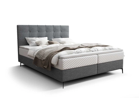 Boxspringbett Irvine 140x200 grau stilvolles Bett mit Bettzeugablage und hohem Kopfteil besticht durch sein elegantes Design