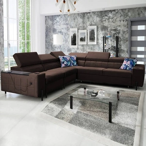 Ecksofa mit Schlaffunktion Belvi IV braun links elegantes und stilvolles Ecksofa für das Wohnzimmer praktischer Stauraum an der Seite