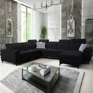 Ecksofa mit Schlaffunktion Kelly Sleek VIII schwarzes rechtes stilvolles Ecksofa für Wohnzimmer bietet Komfort beim Entspannen