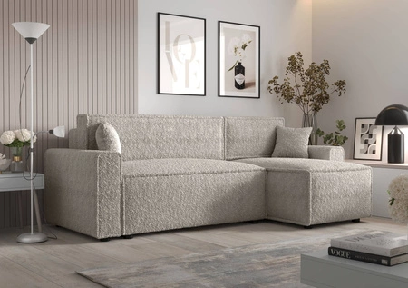 Ecksofa mit Schlaffunktion Brandon Bis creme rechts weicher Stoff mit charakteristischer Schlingenoberfläche Bettzeugbehälter