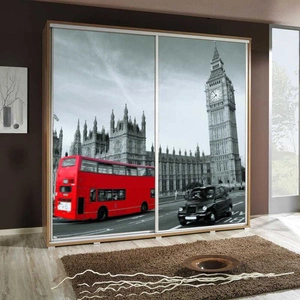 Artistino 205 cm Schiebeschrank mit Grafik London II Schrankkorpus in Eiche catania aus 22 mm starker Platte