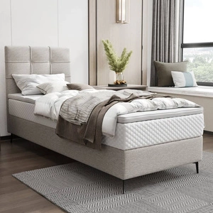 Boxspringbett Irvine 80x200 Esche grau Stilvolles Bett mit Bettzeugablage und hohem Kopfteil besticht durch sein elegantes Design