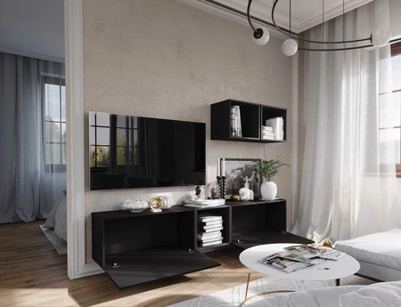 Glifa Hängeschrank schwarz / schwarz glänzend Stilvoller und ergonomischer Hängeschrank für jede Inneneinrichtung mit Push-to-Open-Türsystem