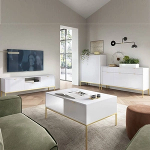 Möbel Set Lovro weiß modernes Design Schrankwand mit Gold Metall Zubehör Möbel für Wohnzimmer oder Wohnzimmer bereichert