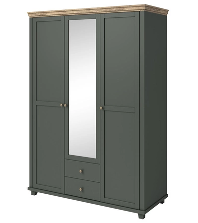 Verspiegelte Garderobe Evora 154 cm Flasche grün / Eiche lefkas elegantes Design ideal Kleiderschrank für Schlafzimmer Flur Zimmer geräumige Schubladen