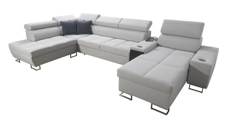 Ecksofa mit Schlaffunktion Dafni V blau rechts Samt komfortables und bequemes Ecksofa mit verstellbaren Kopfstützen