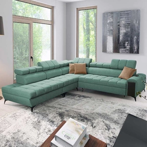Ecksofa mit Schlaffunktion Bolmso IX mint links bequemes Ecksofa für Wohnzimmer mit Schublade Bettzeug Container stilvolles Design