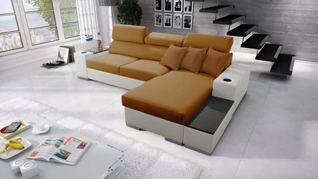 Ecksofa mit Schlaffunktion Provo honig/weiß rechtes Ecksofa mit Bettkasten und Funktionsauszug