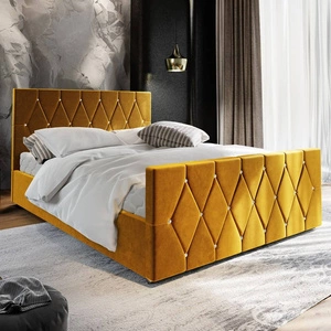 Tifton 180x200 Polsterbett 180x200 Senf mit Stauraum in einem modernen Stil mit einem markanten Kopf- und Fußteil mit Kristallen beendet