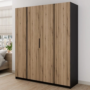 Kleiderschrank Kastano VII 200 cm schwarz / Eiche evoke stilvolles Design Metallkantengriffe geräumiger Kleiderschrank für Schlafzimmer oder Diele
