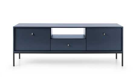 TV-Schrank Mono 154 cm Dunkelblau Minimalistisches Design schlichte Form mit metallischen Elementen stilvoller goldener Griff