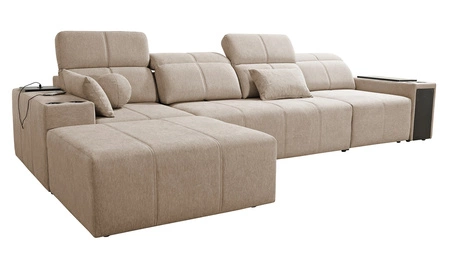 Ecksofa mit Schlaffunktion Tesalia XII grün links modernes Design komfortable Schiebe-Rückenlehne Schublade in der Seite des Möbels