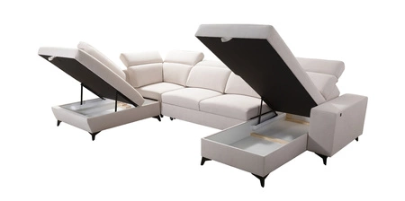 Ecksofa mit Schlaffunktion Kelly Sleek VI hellbraun rechts modernes Design Ecksofa für Wohnzimmer mit verstellbaren Kopfstützen