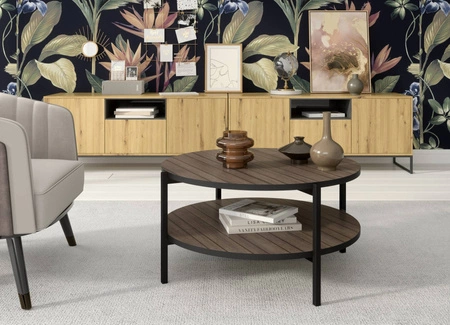 Couchtisch rund 84 cm Sampi Kapitänsdeck mit zusätzlicher Ablage helles Design Metallgestell idealer Tisch für jede Einrichtung