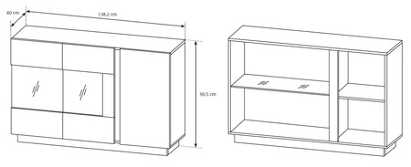 Möbelset Adria weiß glänzend / Eiche grandson modernes Design fügt sich perfekt in jede Einrichtung ein