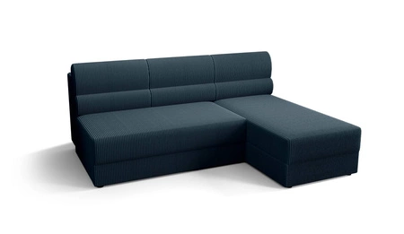 Ecksofa mit Schlaffunktion Fogu blau rechte Seite stilvolles Ecksofa mit einfachem Design mit Cord-Stoff Bettzeug Container abgedeckt