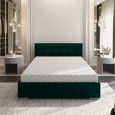 Polsterbett Montigo 180x200 flaschengrün mit Container im modernen skandinavischen Stil mit gestepptem Kopfteil