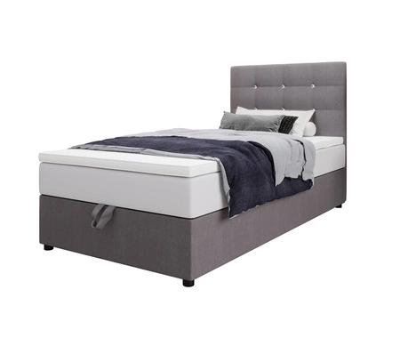 Boxspringbett Kingston 120x200 grau Bett im modernen skandinavischen Stil mit gepolstertem Kopfteil mit Kristallen Bett mit Staukasten