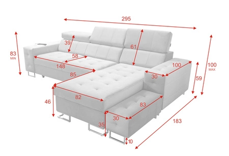 Ecksofa mit Schlaffunktion Hampton schwarz rechte Ecke stilvolle Steppung auf dem Sitz weicher Polsterstoff Ecksofa mit Verlängerung