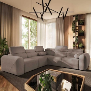 Ecksofa mit Schlaffunktion Cantare III dunkelbeige links bequemes und stilvolles Ecksofa für das Wohnzimmer zwei Container für Bettzeug