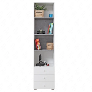 Bücherregal mit Schubladen Epsilon 45 cm weiß / Beton ideal für Jugendzimmer nützlich und geräumig Bücherregal