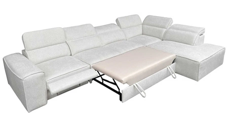 Ecksofa mit Schlaffunktion Viano XI Lux grau blau rechts Design-Ecksofa mit ausziehbarem Fußteil und Bettzeugstaufach