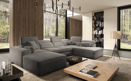 Ecksofa mit Schlaffunktion Viano VI grau links Designer-Ecksofa für moderne Einrichtungen zwei Container für Bettzeug