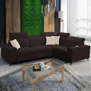 Ecksofa mit Schlaffunktion Kelly Sleek II braun rechte Seite elegantes Ecksofa für Wohnzimmer aus strapazierfähigem Webstoff