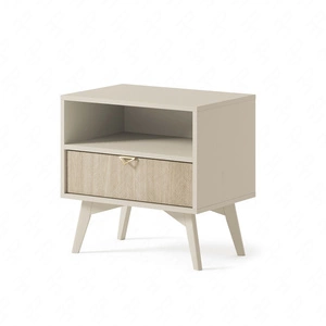 Wald Nachttisch beige / beige Fischgrät mit Schublade idealer Schlafzimmerschrank geschmackvolles Fischgrätdekor auf Schubladenfront