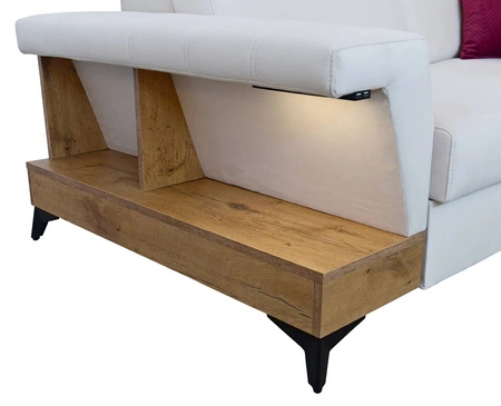 Ecksofa mit Schlaffunktion Bresso braun / schwarz rechtes Ecksofa mit praktischer Ablage in Eiche lancelot verstellbare Kopfstützen