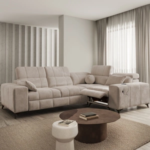 Ecksofa mit Schlaffunktion Penejos II Lux dunkelbeige rechts bequemes Ecksofa für das Wohnzimmer mit komfortablem ausziehbarem Fußteil