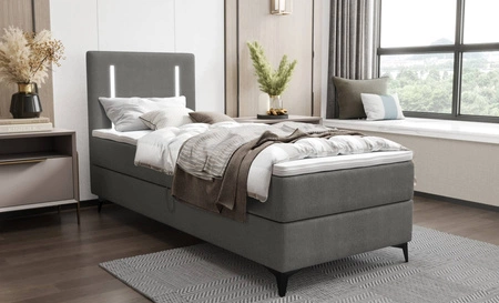 Boxspringbett Norco 90x200 grau stilvolles Bett mit Bettzeug Lagerung Beleuchtung im Kopfteil fügt eine einzigartige Note