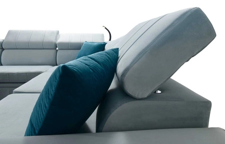 Ecksofa mit Schlaffunktion Rava IV navy blau links Samt Komfort während der täglichen Ruhe Container für Bettzeug