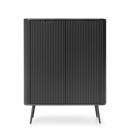 Zoya Möbelset schwarz modernes Design Schrankwand für Wohnzimmer oder Sitzungssaal geschwungene Form der Möbelstücke gewellte Fronten