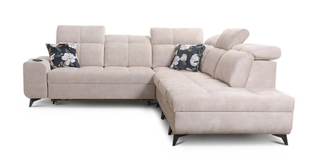 Ecksofa mit Schlaffunktion Buffalo IX dunkelbeige rechte Seite stilvolles Ecksofa für Zimmer aus Velourstoff Zierkissen
