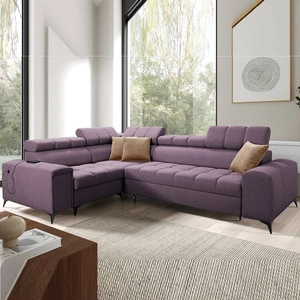 Ecksofa mit Schlaffunktion Bolmso II lila links Ecksofa mit Bettzeugbehälter Vollauszug in der Möbelseite