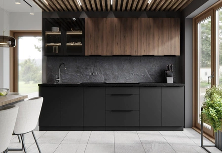 Brianza Küchenmöbel-Set / Schwarz 260 cm Metallkantengriffe Schränke sehen in modernen Interieurs großartig aus