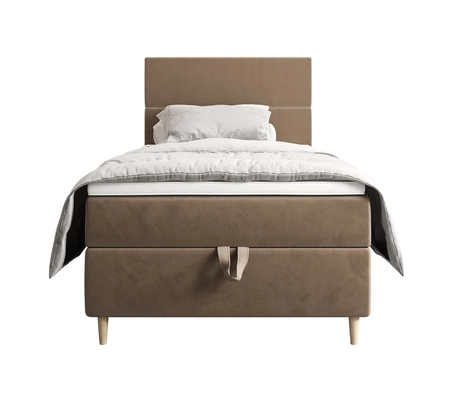 Boxspringbett Bing 90x200 hellbraun im modernen skandinavischen Stil mit gepolstertem Kopfteil Bett mit Staukasten