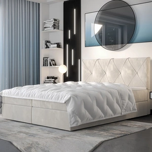Boxspringbett Arvada 160x200 beige Bett im modernen skandinavischen Stil mit gepolstertem Kopfteil