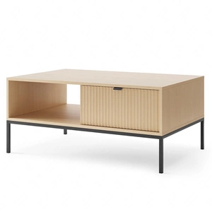 Couchtisch Lovro Eiche Vicenza stilvoller Couchtisch mit Schubladen auslaufsichere Platte dekorative Riffelung Metallzubehör