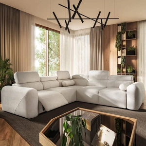 Ecksofa mit Schlaffunktion Cantare III Lux elfenbein Linkshänder stilvolles und bequemes Ecksofa für das Wohnzimmer mit hochklappbarer Fußstütze