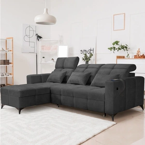 Schlafsofa Laredo graphit links komfortables und stilvolles Ecksofa mit Bettzeugcontainer