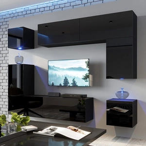 Zista schwarz/schwarz glänzende Schrankwand Äußerst stilvolle Schrankwand Einfache Möbelstücke, die zu jeder Einrichtung passen