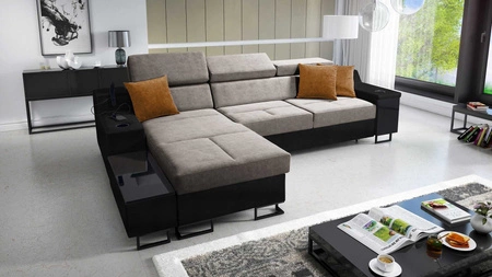 Ecksofa mit Schlaffunktion Alcamo grau-braun/schwarz links elegantes Ecksofa mit einer ausziehbaren praktischen Schublade an der Seite des Möbels