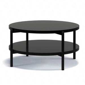 Runder Couchtisch 84 cm Sampi glänzend schwarz mit zusätzlicher Ablagefläche leichtes Design Metallgestell idealer Tisch für jede Einrichtung
