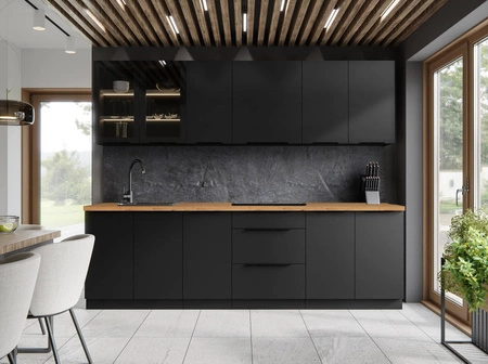 Küchenmöbel-Set Black 260 cm Metallkantengriffe Schränke sehen in modernen Interieurs toll aus