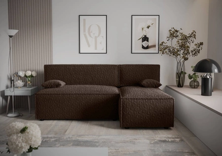 Ecksofa mit Schlaffunktion Brandon braun rechte Ecke weicher Stoff mit charakteristischer Schlingenoberfläche Bettzeugbehälter