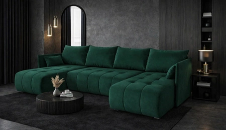 Ecksofa mit Schlaffunktion Selva U Flasche grün Interessantes Ecksofa aus weichem Samtstoff